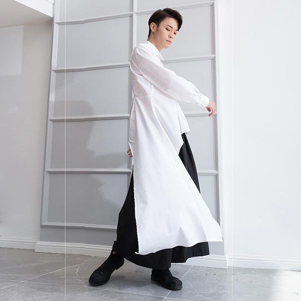 men's casual shirts extra long long-sleeved shirt mopping dark irregular personality elegant slim hip-hop stage costume, White;black
men's casual shirts extra long long-sleeved shirt mopping dark irregular personality elegant slim hip-hop stage costume, White;black