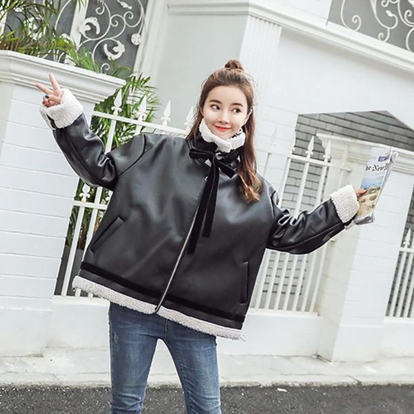 women's leather & faux women short jakcets plus velvet thick warm coats suede jacket winter long sleeve outerwear loose casual, Black
women's leather & faux women short jakcets plus velvet thick warm coats suede jacket winter long sleeve outerwear loose casual, Black