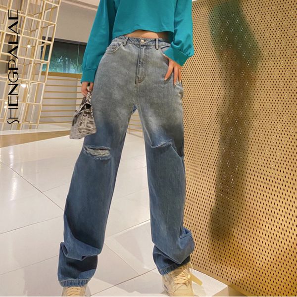 shengpalae korea 2020 autumn winter women's gradients broken hole jeans drooping feeling daddy's high waisted cowboy pants 5a515, Blue
shengpalae korea 2020 autumn winter women's gradients broken hole jeans drooping feeling daddy's high waisted cowboy pants 5a515, Blue