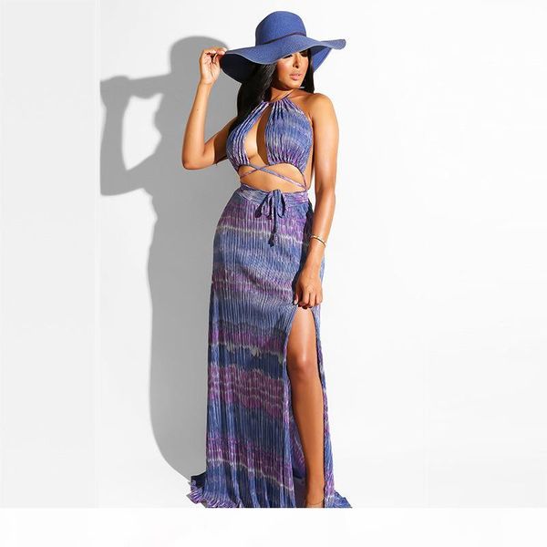 bohemian style women striped print floor-length dress lady halter lace-up backless hollow out high split dress 2020 summer, Black;gray
bohemian style women striped print floor-length dress lady halter lace-up backless hollow out high split dress 2020 summer, Black;gray