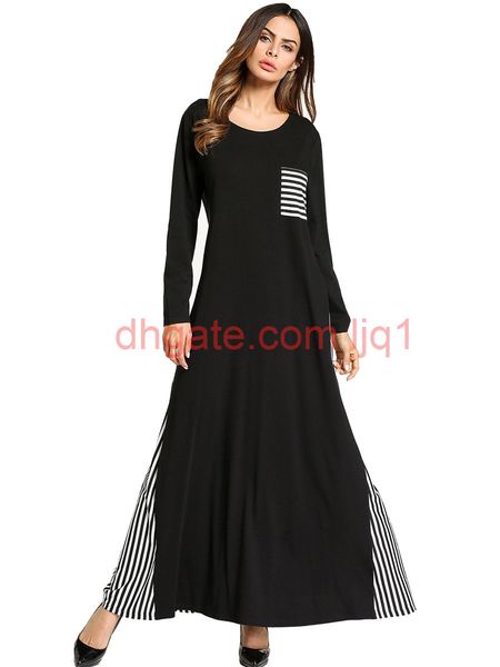 spring autumn muslim dress women long sleeve stripes patchwork maxi dresses elegant vintage slim fit swing robes, Black;gray
spring autumn muslim dress women long sleeve stripes patchwork maxi dresses elegant vintage slim fit swing robes, Black;gray