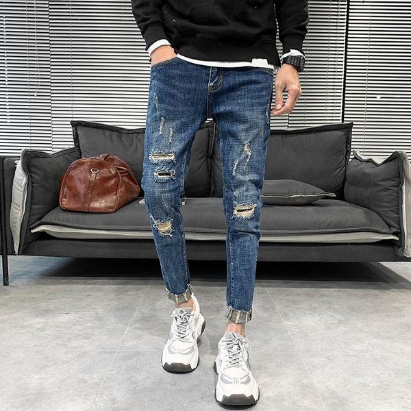 dark blue fashion ripped jeans men clothes 2021 simple streetwear ankle length slim fit casual denim hole pants 34-28
dark blue fashion ripped jeans men clothes 2021 simple streetwear ankle length slim fit casual denim hole pants 34-28