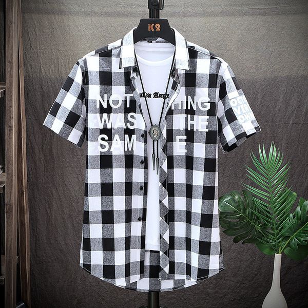 summer new fashion plaid short sleeve shirt youth korean slim short shirt factory outlet, White;black
summer new fashion plaid short sleeve shirt youth korean slim short shirt factory outlet, White;black