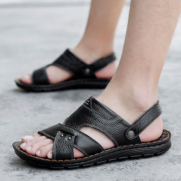 new arrival men's casual shoes cow leather in the open air platform open-toed summer flip flops sandals e9kn, Black 
new arrival men's casual shoes cow leather in the open air platform open-toed summer flip flops sandals e9kn, Black