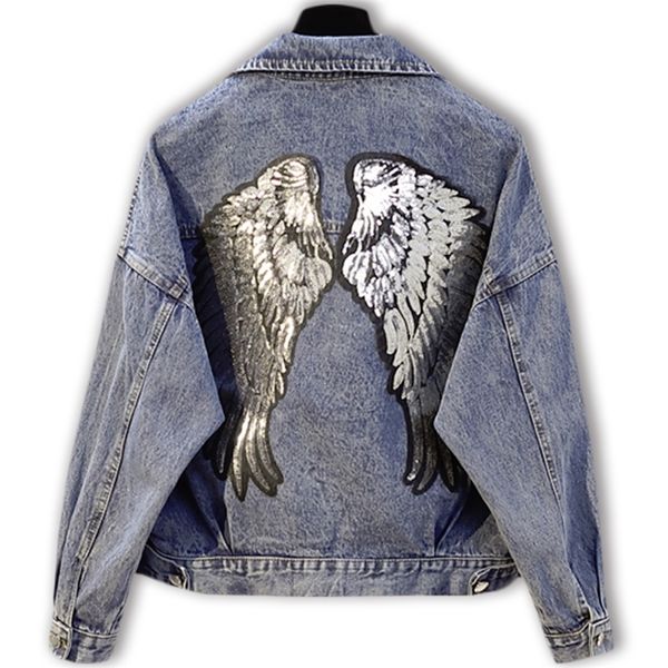 women's denim casual blue clothing women loose vintage streetwear female coat sequined jacket 201210, Black;brown
women's denim casual blue clothing women loose vintage streetwear female coat sequined jacket 201210, Black;brown