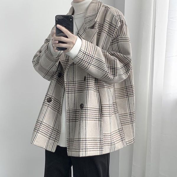 new winter wool plaid short men's overcoat lapel loose hong kong style ins trendy casual jacket men's clothing, Black
new winter wool plaid short men's overcoat lapel loose hong kong style ins trendy casual jacket men's clothing, Black