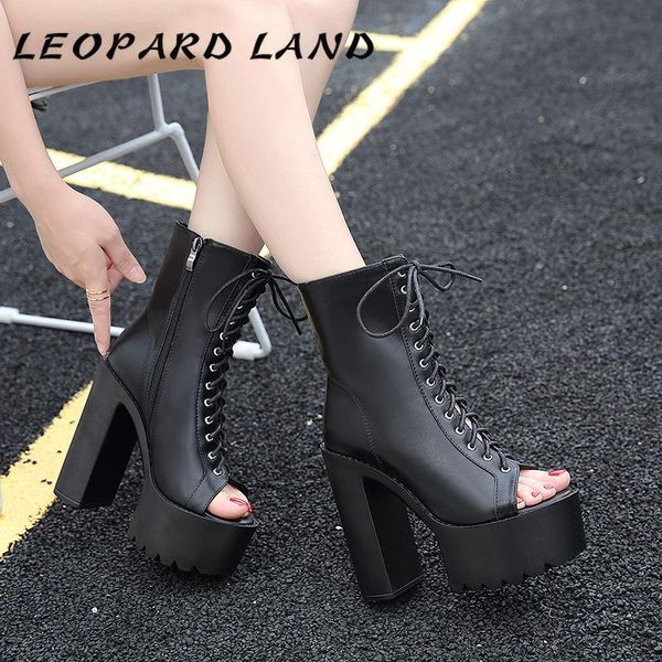 leopard land high chunky fish toe boots waterproof platform chunky heel lace-up high heel ankle boots women's -9958-s, Black
leopard land high chunky fish toe boots waterproof platform chunky heel lace-up high heel ankle boots women's -9958-s, Black