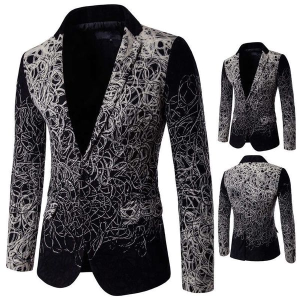 spring and autumn men's fashion plate flower trend single breasted casual suit men's favorite trendy fashion high-end atmosphere h, White;black 
spring and autumn men's fashion plate flower trend single breasted casual suit men's favorite trendy fashion high-end atmosphere h, White;black
