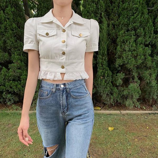 stitch lace hem button pocket slim cargo vintage shirt women short puff sleeve blouse korean streetwear crop cropped1, White
stitch lace hem button pocket slim cargo vintage shirt women short puff sleeve blouse korean streetwear crop cropped1, White