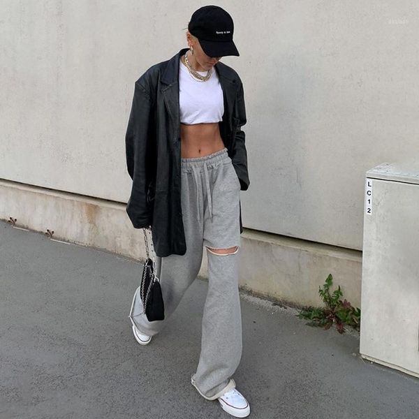 running pants women's wide-leg ripped trousers high-waist summer loose casual wear lace-up grey /21, Black;blue
running pants women's wide-leg ripped trousers high-waist summer loose casual wear lace-up grey /21, Black;blue