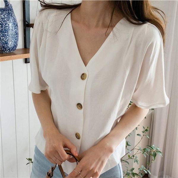women's blouses & shirts yocalor 2021 women summer v-neck fashionable single breasted casual cotton and linen short, White
women's blouses & shirts yocalor 2021 women summer v-neck fashionable single breasted casual cotton and linen short, White