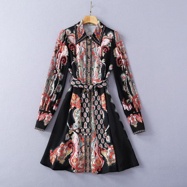 130 2021 spring summer brand same style dress long sleeve lapel neck beads womens clothes flora print luxury fashion dress sh, Black
130 2021 spring summer brand same style dress long sleeve lapel neck beads womens clothes flora print luxury fashion dress sh, Black