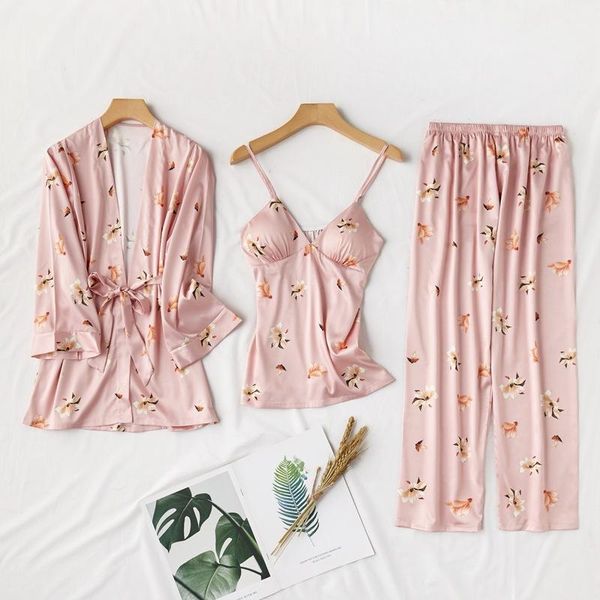 women's sleepwear women faux silk pajamas set 3 pieces spring summer floral print cute trousers soft casual homewear1, Black;red
women's sleepwear women faux silk pajamas set 3 pieces spring summer floral print cute trousers soft casual homewear1, Black;red