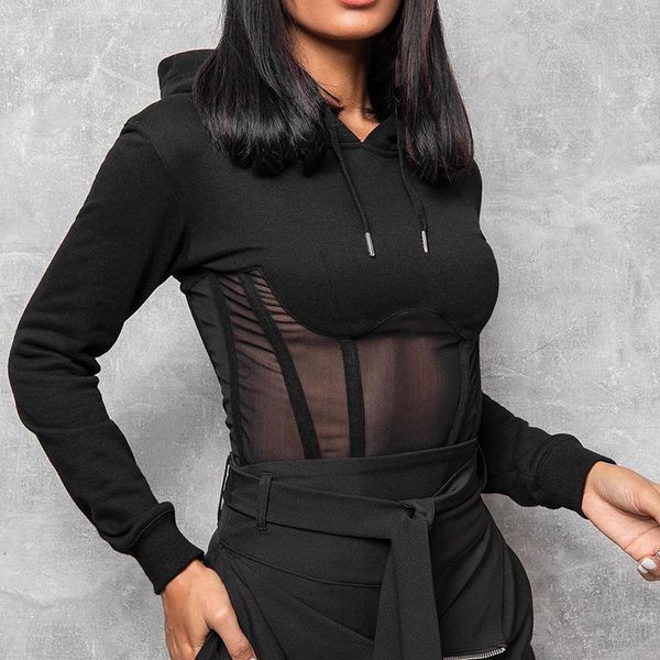 thin 2021 new corset hood woman's fall long fly back solid female sweatshirt workout jacket sport qkqa, Black
thin 2021 new corset hood woman's fall long fly back solid female sweatshirt workout jacket sport qkqa, Black