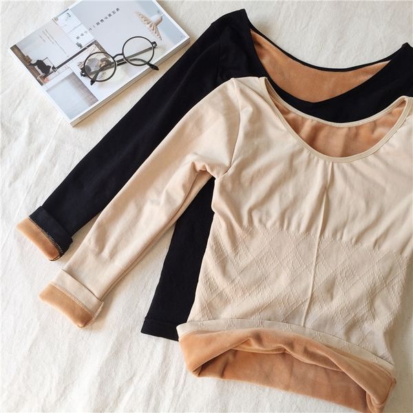 women autumn winter t shirt slim warm thick velvet t-shirts tees female long sleeve bottoming shirt underwear t200110, White
women autumn winter t shirt slim warm thick velvet t-shirts tees female long sleeve bottoming shirt underwear t200110, White