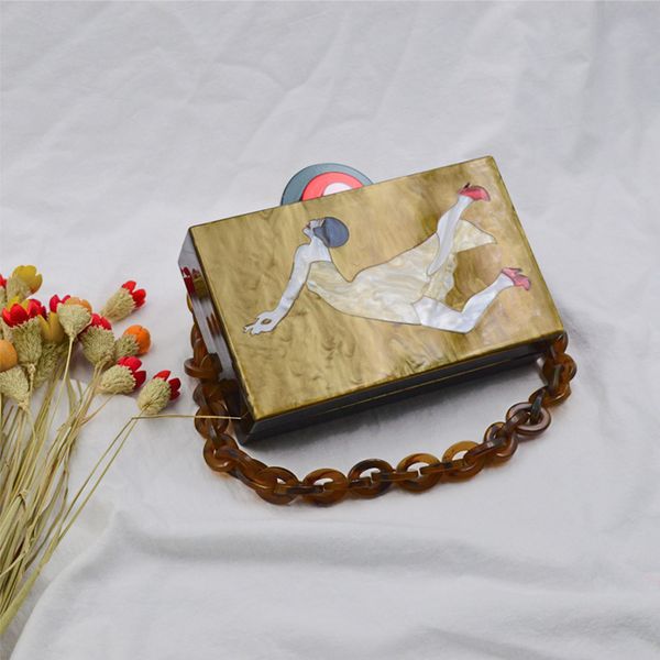 artistic pattern square women's bag, fashionable acrylic material dinner bag, resin portable chain small square bag handbag
artistic pattern square women's bag, fashionable acrylic material dinner bag, resin portable chain small square bag handbag