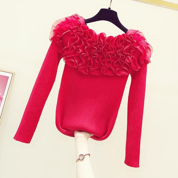 fashion knitted bottoming shirt women's slim-fit sweater 2021 spring sweet ruffles red knit pullover female sweaters, White;black
fashion knitted bottoming shirt women's slim-fit sweater 2021 spring sweet ruffles red knit pullover female sweaters, White;black