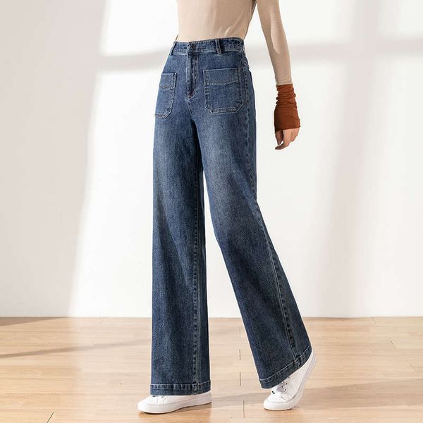 wide leg jeans with high waist drop feeling women's large elastic casual autumn 2020 korean loose straight pants, Blue
wide leg jeans with high waist drop feeling women's large elastic casual autumn 2020 korean loose straight pants, Blue
