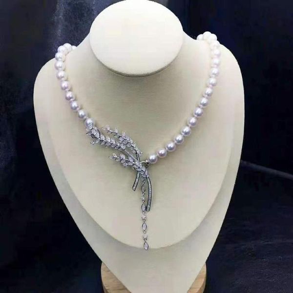 hand knotted 45cm 8-9mm white nearly round freshwater pearl micro inlay zircon accessories necklace fashion jewelry, Silver
hand knotted 45cm 8-9mm white nearly round freshwater pearl micro inlay zircon accessories necklace fashion jewelry, Silver