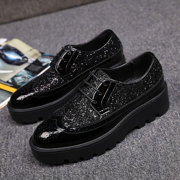male british casual style punk party dressed in genuine leather brogue shoes bullock shoe platform zapatos hombre yds1, Black
male british casual style punk party dressed in genuine leather brogue shoes bullock shoe platform zapatos hombre yds1, Black