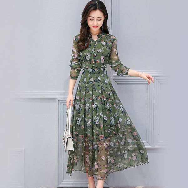 2019 of the women dressed long with long plied size big retro-elegant impression long sleeve chiffon pullover's neck print dressed as l, Black;gray 
2019 of the women dressed long with long plied size big retro-elegant impression long sleeve chiffon pullover's neck print dressed as l, Black;gray