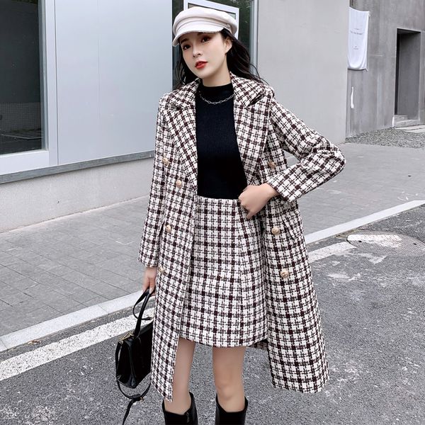 2021 a line new autumn winter plaid tweed two piece dress set elegant women double breasted long woolen jacket coats + mini skirts suits, White
2021 a line new autumn winter plaid tweed two piece dress set elegant women double breasted long woolen jacket coats + mini skirts suits, White