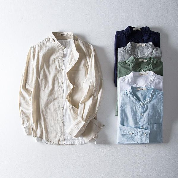men's casual shirts 2021 spring cotton and linen long sleeve stand collar pure color simple shirt, White;black
men's casual shirts 2021 spring cotton and linen long sleeve stand collar pure color simple shirt, White;black