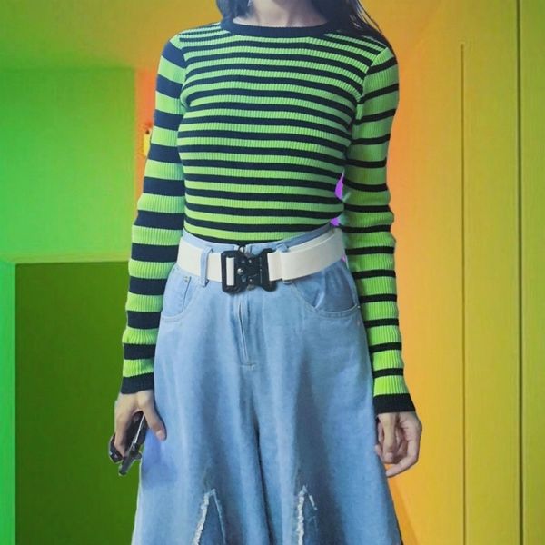 women's brief stripe pullover knitting sweater casual slim o-neck female sweaters y200910, White;black
women's brief stripe pullover knitting sweater casual slim o-neck female sweaters y200910, White;black