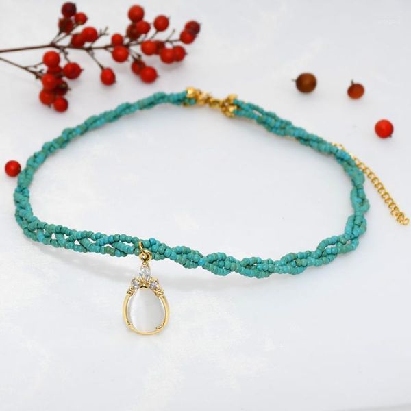 2mm turquoise stone beads opal stone pendant choker blue handmade stainless steel lobster clasp vintage necklace for women1, Golden;silver
2mm turquoise stone beads opal stone pendant choker blue handmade stainless steel lobster clasp vintage necklace for women1, Golden;silver