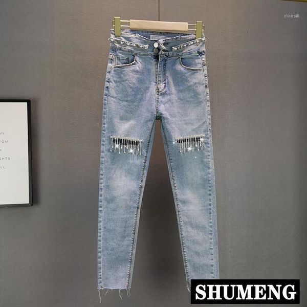 tight stretch jeans for women summer new elastic slim high waist rhinestone tassel holes jeans female thin denim pants jean1, Blue
tight stretch jeans for women summer new elastic slim high waist rhinestone tassel holes jeans female thin denim pants jean1, Blue