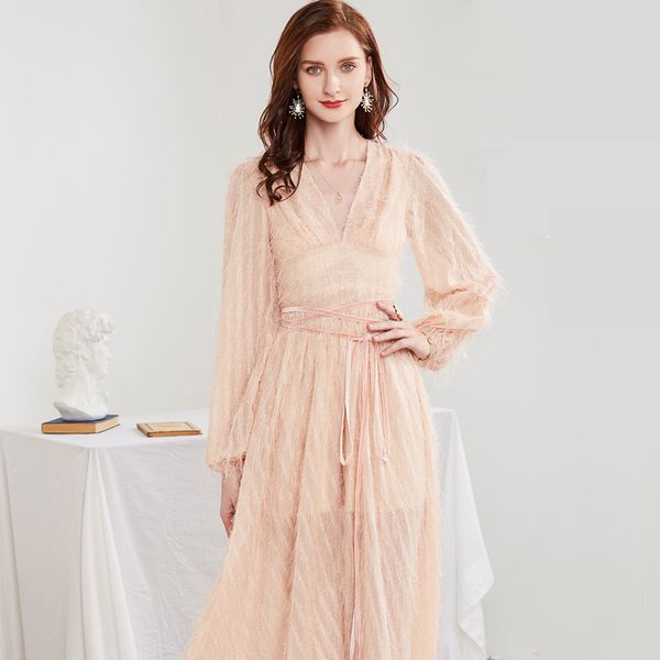 women's runway designer dresses v neck long lantern sleeves lace up waist tassels elegant maxi party prom dresses vestidos, Black
women's runway designer dresses v neck long lantern sleeves lace up waist tassels elegant maxi party prom dresses vestidos, Black
