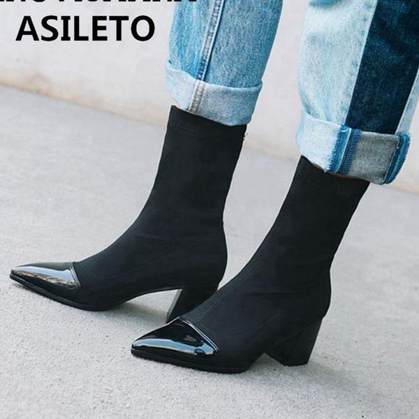 asileto soft sock boots women patchwork high heels slip on ankle boots pointed stretch fabric botas feminino booties short booti, Black
asileto soft sock boots women patchwork high heels slip on ankle boots pointed stretch fabric botas feminino booties short booti, Black
