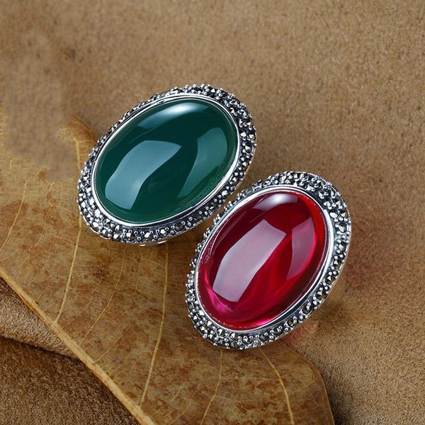 

925 sterling silver rings thai silver agate exaggerated fashion the atmosphere the long female index finger ring new, Golden;silver