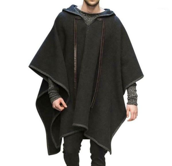 men irregular hooded wool blend woolen cloak cape batwing pullover casual cosplay halloween new 20211, Black 
men irregular hooded wool blend woolen cloak cape batwing pullover casual cosplay halloween new 20211, Black