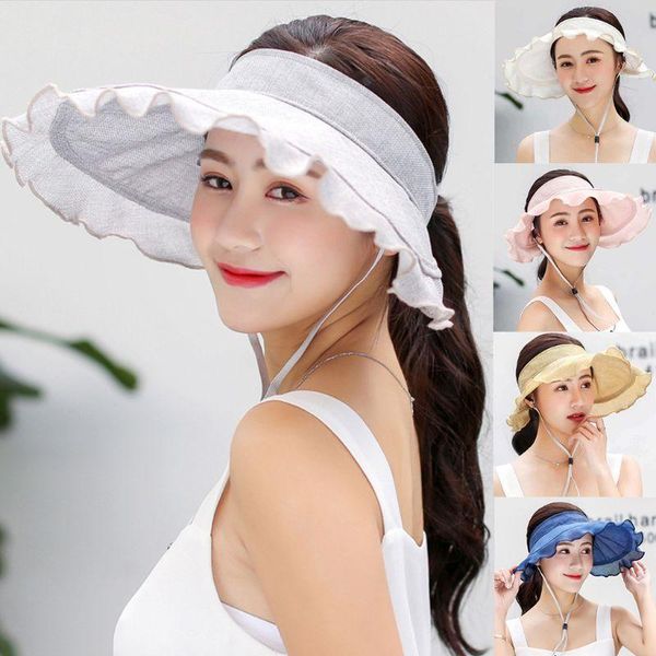 women uv protection sun visor hat empty ruffles wide brim foldable beach cap 28gd, Blue;gray
women uv protection sun visor hat empty ruffles wide brim foldable beach cap 28gd, Blue;gray