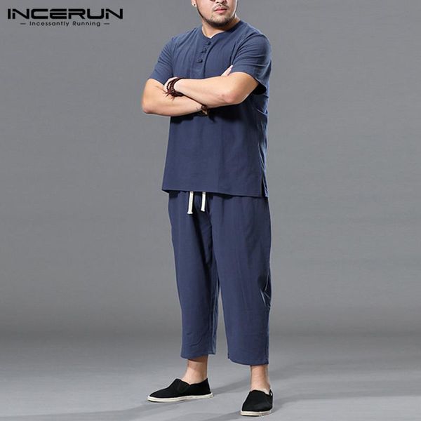 men short sleeve buttons drawstring pants 2 pieces incerun men sets vintage solid color suits chinese style man sets s-5xl, Gray
men short sleeve buttons drawstring pants 2 pieces incerun men sets vintage solid color suits chinese style man sets s-5xl, Gray