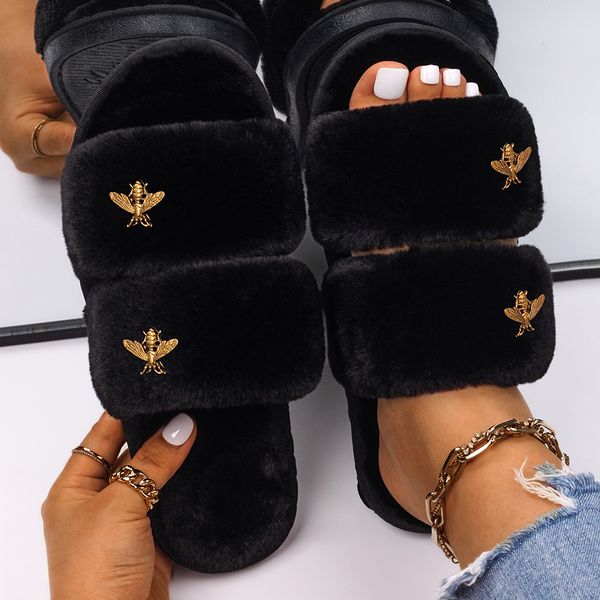 designer slipper fluffy womenslippers gold metal cute insect fluffy faux fur slides flat sandals custom winter slippers flip fl, Black
designer slipper fluffy womenslippers gold metal cute insect fluffy faux fur slides flat sandals custom winter slippers flip fl, Black