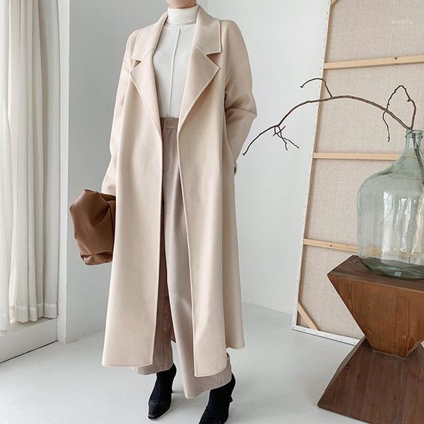 women woolen mid-length coat long sleeve turn-down collar loose cardigan outwear with sashes for 2020 autumn winter1, Black
women woolen mid-length coat long sleeve turn-down collar loose cardigan outwear with sashes for 2020 autumn winter1, Black