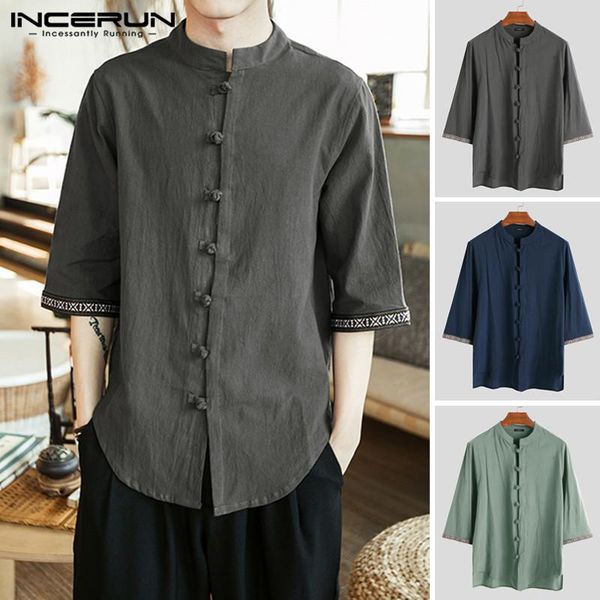men's casual shirts incerun chinese style men shirt cotton retro button 3/4 sleeve male dress leisure stand collar camisa plus size 20, White;black
men's casual shirts incerun chinese style men shirt cotton retro button 3/4 sleeve male dress leisure stand collar camisa plus size 20, White;black