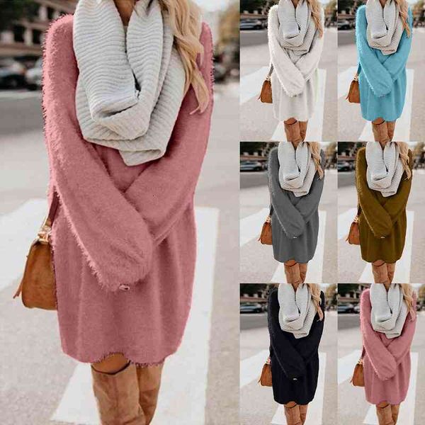 women winter thick plush knitted dress o-neck sweater dress traf lady casual loose long sleeve mid-length vestidos, White;black
women winter thick plush knitted dress o-neck sweater dress traf lady casual loose long sleeve mid-length vestidos, White;black