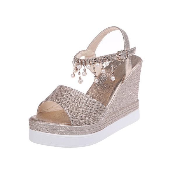2021 new women wedge sandals summer bead studded detail platform sandals buckle strap peep toe thick bottom casual shoes ladies, Black
2021 new women wedge sandals summer bead studded detail platform sandals buckle strap peep toe thick bottom casual shoes ladies, Black