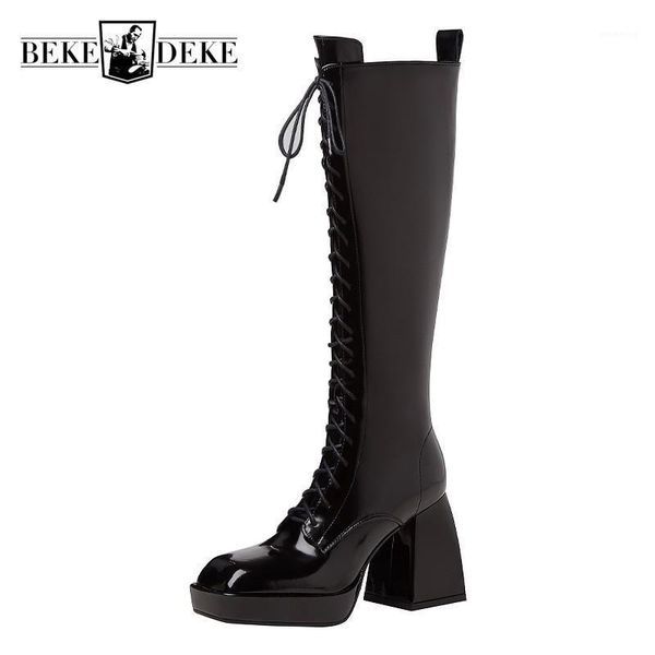 boots elegant high heel long women quality leather platform square toe thigh cross-tied thick knight1, Black
boots elegant high heel long women quality leather platform square toe thigh cross-tied thick knight1, Black