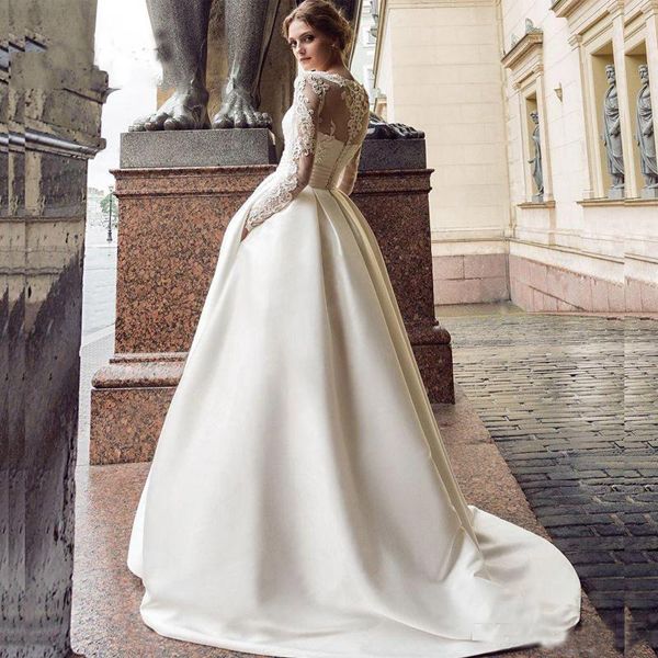 modest long sleeve wedding dress 2020 scoop satin appliqued a-line bridal gown with pockets vestidos de novia, White
modest long sleeve wedding dress 2020 scoop satin appliqued a-line bridal gown with pockets vestidos de novia, White