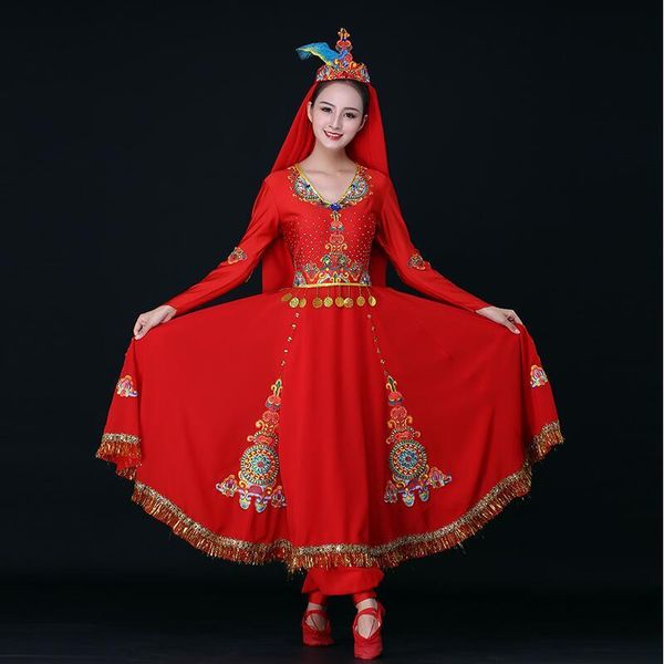 stage wear mongolian chinese xinjiang dance costume women's performance group of uygur ethnic minority hui nationality dress, Black;red
stage wear mongolian chinese xinjiang dance costume women's performance group of uygur ethnic minority hui nationality dress, Black;red