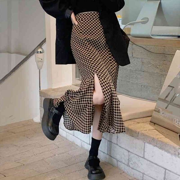 Elegant Chess Plaid Split Skirt Women Autumn Medium Length A-line Skirts High Waist Bodycon Fishtail Jupe Female Trendy, Black
Elegant Chess Plaid Split Skirt Women Autumn Medium Length A-line Skirts High Waist Bodycon Fishtail Jupe Female Trendy, Black