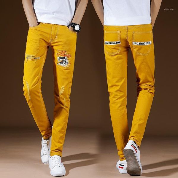 2021 fashion casual students hip hop teenagers color printed ripped hole patch yellow cotton slim jeans men1, Blue
2021 fashion casual students hip hop teenagers color printed ripped hole patch yellow cotton slim jeans men1, Blue