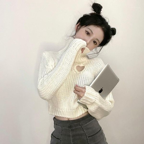 autumn and winter new hollow out love heart knitting thick short high neck pullover sweater women1, White;black
autumn and winter new hollow out love heart knitting thick short high neck pullover sweater women1, White;black