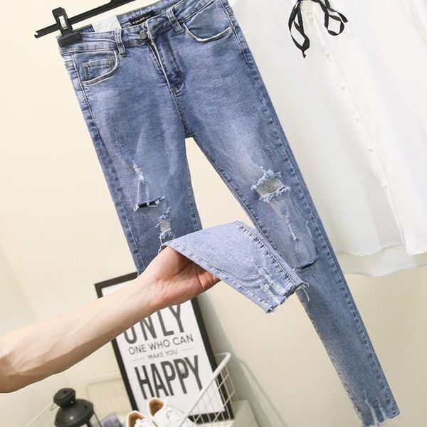 women's jeans summer jeans, version holes ins fire pants elastic thin tight little feet1, Blue
women's jeans summer jeans, version holes ins fire pants elastic thin tight little feet1, Blue