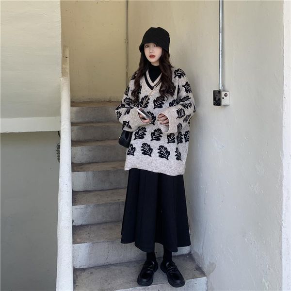 women's tracksuits korean fashion women autumn winter 2 piece outfits leaf print knit loose sweaters black skirt sets casual suits 2pc, Gray
women's tracksuits korean fashion women autumn winter 2 piece outfits leaf print knit loose sweaters black skirt sets casual suits 2pc, Gray