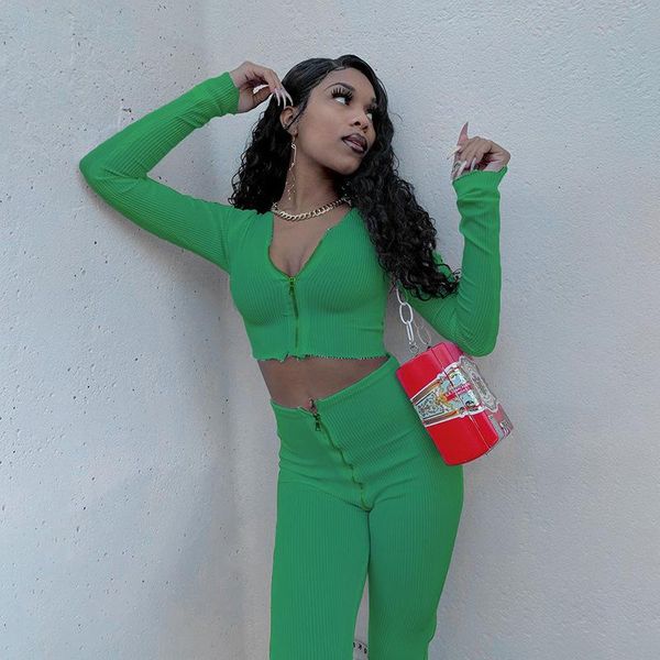 zipper ribbed long sleeve two piece sets and pants fall 2020 women clothing v neck sporty casual bodycon outfits, Gray
zipper ribbed long sleeve two piece sets and pants fall 2020 women clothing v neck sporty casual bodycon outfits, Gray